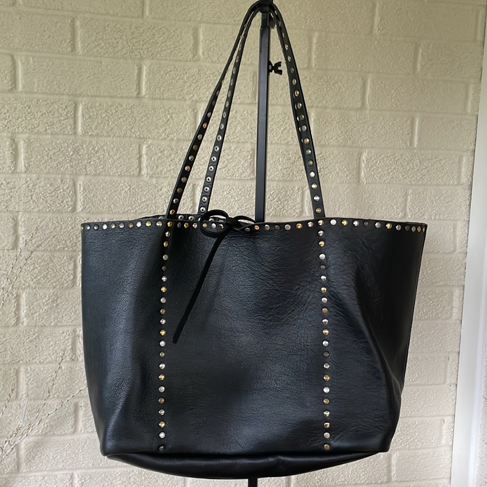 IOpelle Italia Leather Studded Black Large Tote Rocker Chic Cool Stylish Genuine